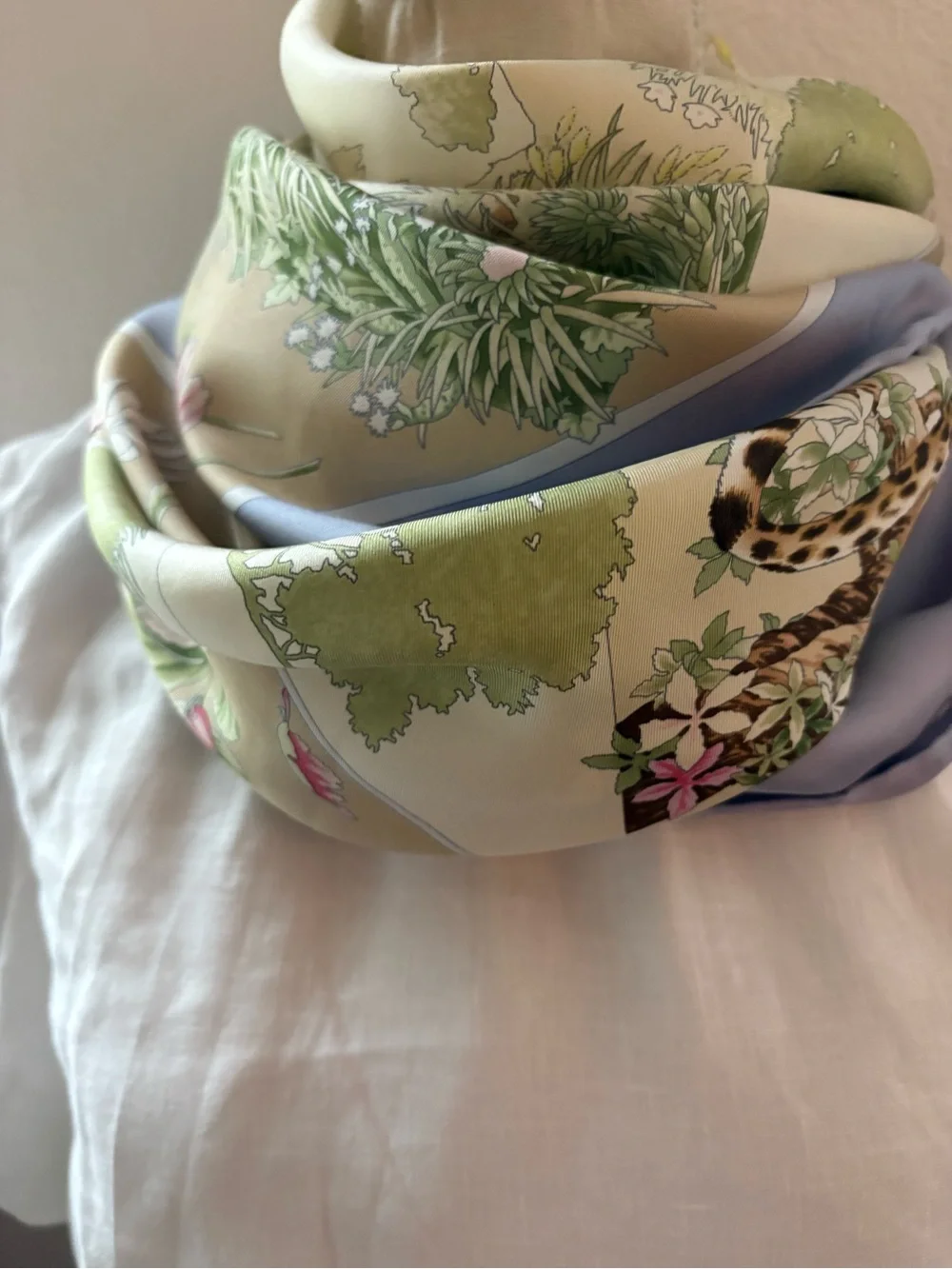 Carlisle Safari Animal Print Silk Scarf in Beige, Lavender, Green, Pink
